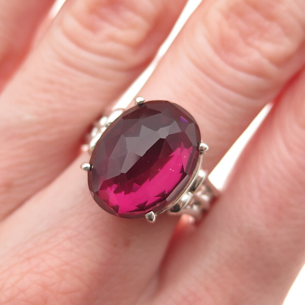 BJC Samuel Benham 925 Sterling Silver Vintage Cherry Glass Modernist Ring Size 9